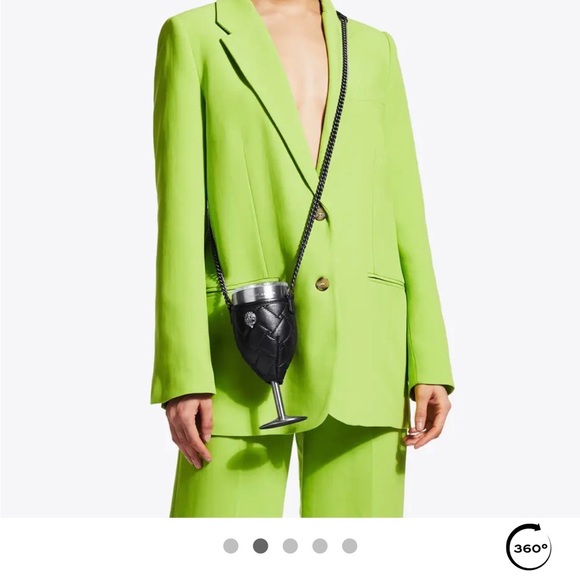 KURT GEIGER Black Quilted Wine Goblet with Silver Chain - Picture 8 of 8